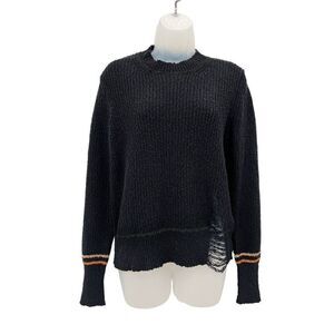 Raquel Allegra Pullover Sweater Size 1 Black Knit Cotton Long Sleeve Distressed